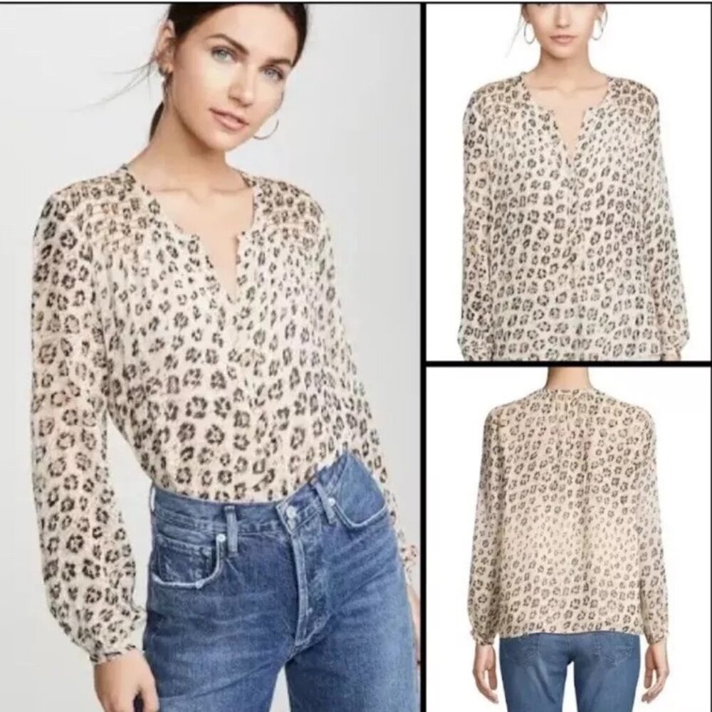 JOIE Cordell 100% Silk Blouse in Animal Leopard print, Long sleeves, siz…